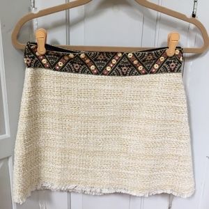 Zara TRF Tweed Embellished Skirt Beige & White Size Small
